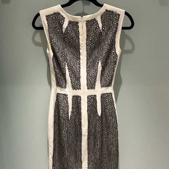 BCBGMaxAzria White Dress with Black lace overlay - Picture 2 of 2